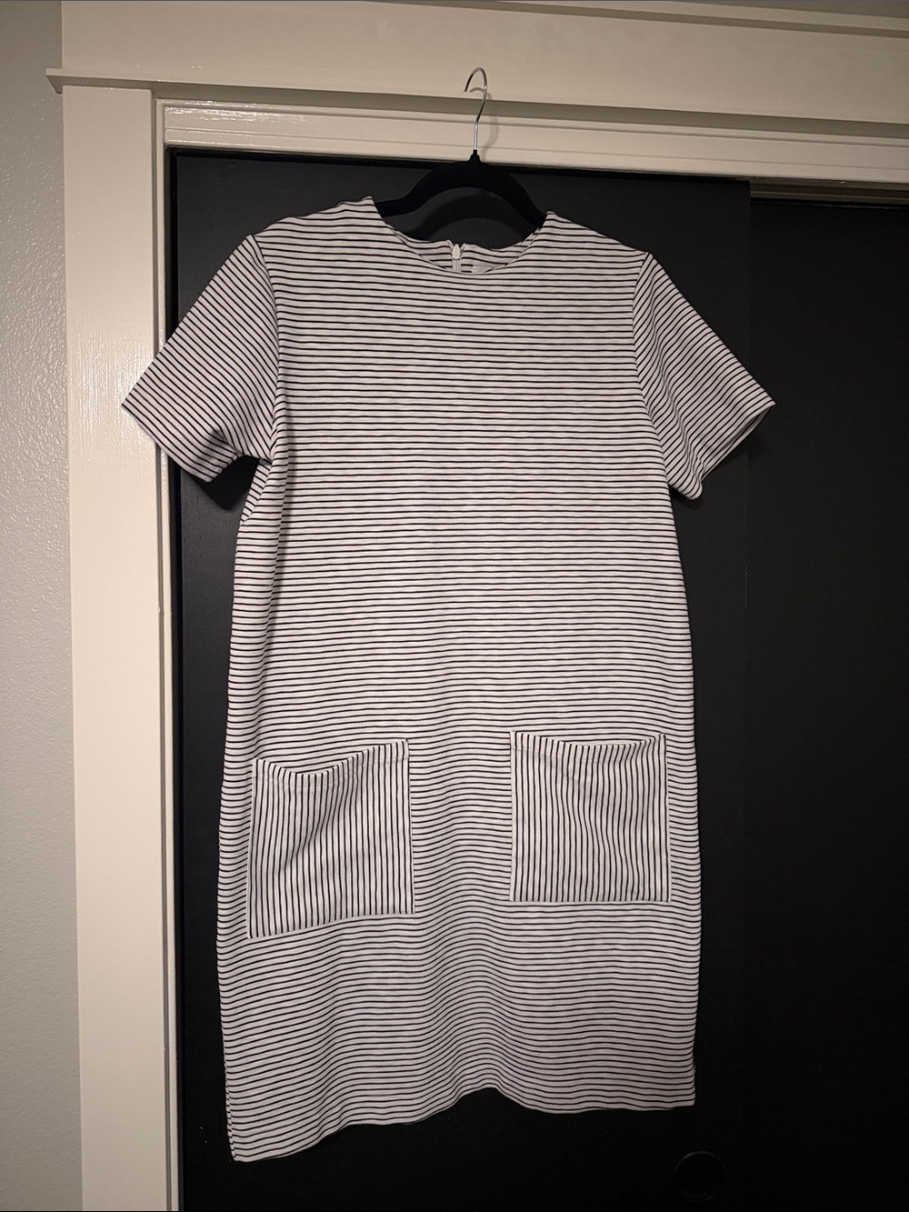 Jasper Conran Striped Short Sleeve Mini Dress with Front Pockets - Black & White